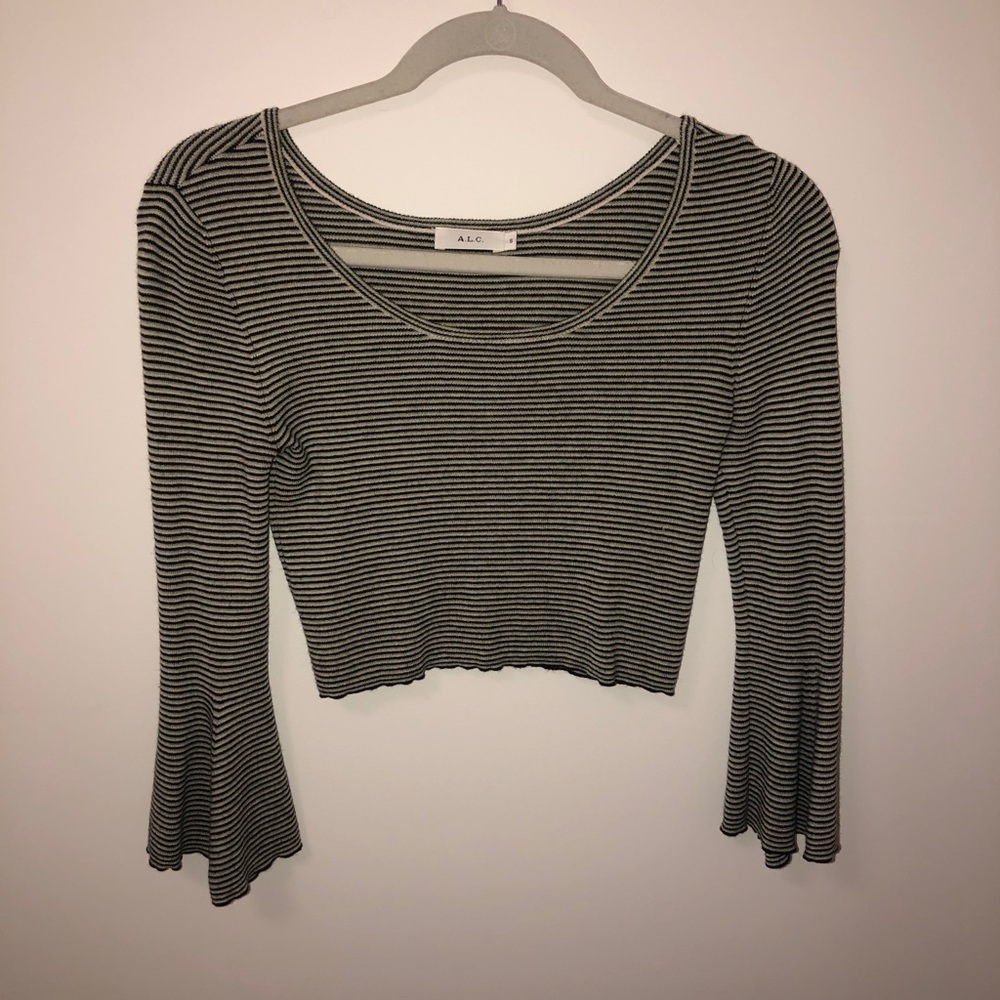A L C Striped Cropped Wool Top